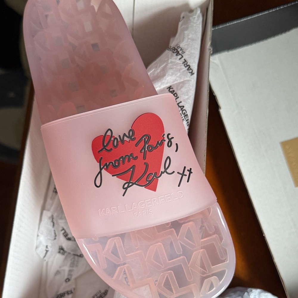 Karl Lagerfeld Pink Heart Slide Sandals